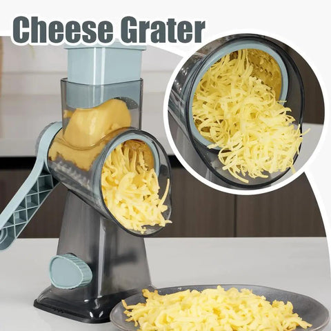 Rotary Cheese Grater Hand Crank No-Fuss Transparent Shredder Slicer Grinder With 3 Stainless Steel Blades in action