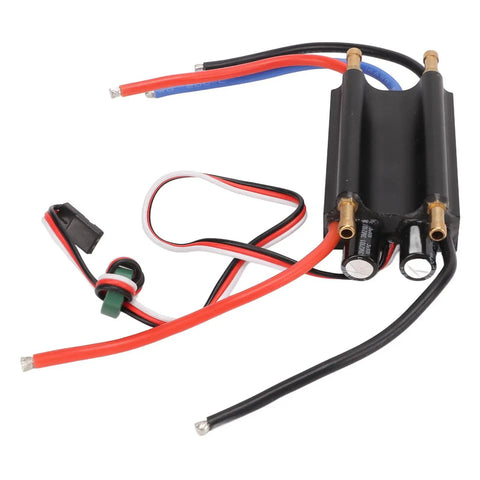 Beefed Up Brushless ESC 50A Water Cooled Bidirectional Electronic Speed Controller for RC Boats and Airships displayed with wiring.