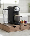 Coffee Pods Storage Drawer Organizer For Capsules Multi Function Desk And Kitchen Organizer For K Cups And Pods Wooden Box Chest Style Countertop Storage For Coffee Lovers with coffee machine on top