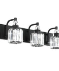 Three Light Black Crystal Vanity Lights for Bathroom Over Mirror, Sleek Matte Black Modern Bath Wall Fixtures with E26 Socket