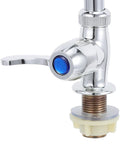 Close-up of a Vertical Kitchen Sink Faucet, Plastic Small Countertop Tap with 2cm Base featuring a blue handle.