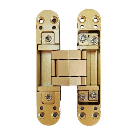 Two Piece Set Of Three Dimensional Adjustable Hidden Door Hinges Featuring A Slick Zinc Alloy Build For Heavy Duty Use That Puts No Fuss Installations On Autopilot While Keeping Cabinets Looking Damn Sharp In Silver Tone, top view