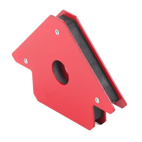 Red 4-Piece Welding Magnets Set With 25Lb Hands-Free Hold Heavy-Duty Magnetic Holder in triangle shape for metal projects