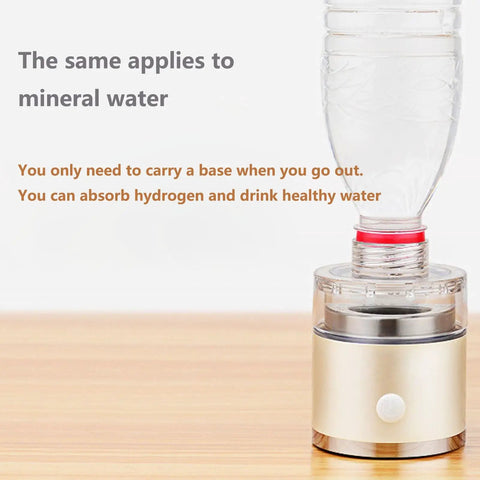 Hydrogen Water Generator Bottle 3 In 1 Portable Ionizer with SPE base and water bottle attached, ideal for on-the-go hydration