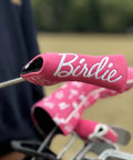 Pink Birdie Blade Putter Cover Made With Tour Grade PU Leather And Velour Lining, featuring funny embroidery on a golf club