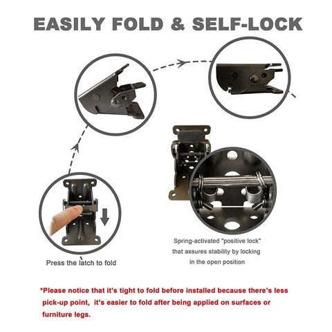 Four Piece Foldable Support Frame With Self Lock Hinges for table legs detail showing foldable and locking mechanism