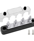 Heavy Duty Nickel Plated Brass Bus Bar With Heat Resistant Lid And M5 Studs Zero Sweat Wire Routing For Car Audio Marine Amp Power Junction Block Setup Black Finish with four M5 clips and screws