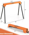 Heavy Duty Foldable Saw Horses 2 Pack Supporting 1322 Lbs With Toughened Steel Rig And Quick 2x4 Workbench Hooks dimensions displayed.