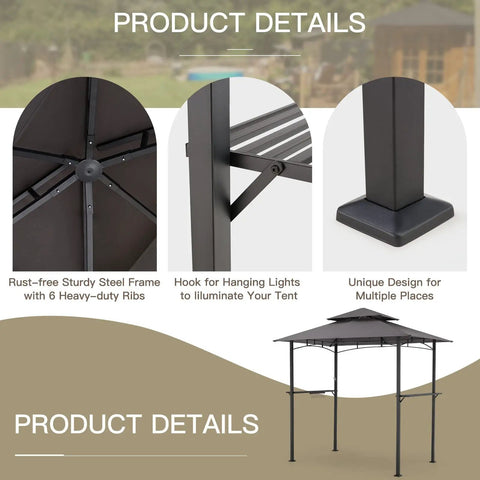 8 Ft By 5 Ft Outdoor Grill Gazebo Canopy waterproof 2-tier BBQ shelter frame detail with hooks and stable base