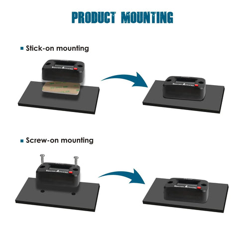 Digital Vibration Hour Meter For Gear Maintenance With Built In Sensor No Wiring Needed 3 Adjustable Sensitivities installed with stick-on and screw-on mounting