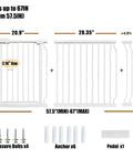 Extra Wide Baby Gate For Stairs And Doorways Fits 67 To 71.5 Inches No Drilling Pressure Mounted Pet Gate For Kids And Dogs 30 Inches High With 2.16 Inch Narrow Spacing Durable Easy To Use showing components and measurements