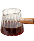 Double Scale Glass Measuring Cup With Wooden Handle For Coffee And Espresso, Milk Frother, V-Shaped Glass Cup, Borosilicate Heat Resistant