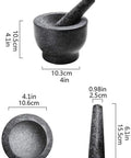Granite Mortar And Pestle Set For Grinding Spices And Herbs Like A Boss, dimensions displayed in inches and centimeters