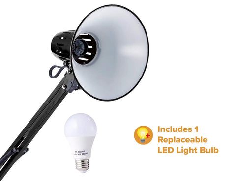 Swing Arm Desk Lamp With 36 Inch Reach Fully Adjustable Multi Joint Metal Build Replaceable LED Bulb Black Office Task Lighting