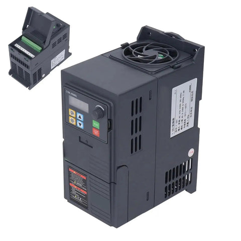 2.2kW VFD Frequency Converter For 380V Three Phase Motors With Soft Start And Variable Speed Drive Frequency Inverter Easy Install Built Tough Industrial Motor Speed Control For DIYers And Pros, black plastic unit with fan