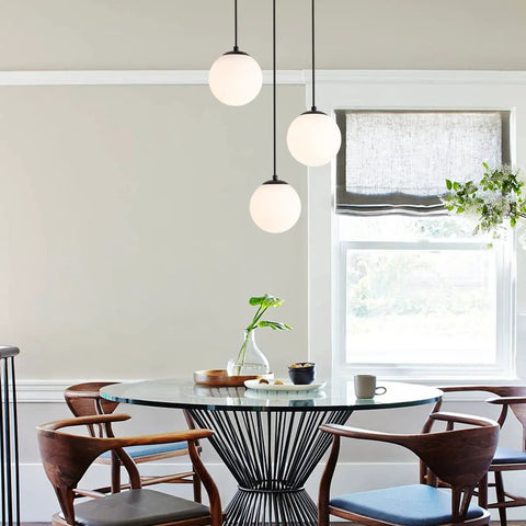 Globe Pendant Light for Kitchen Island 3 Light Milk Glass White Frosted Sphere Ceiling Fixture Hanging Lamp over dining table