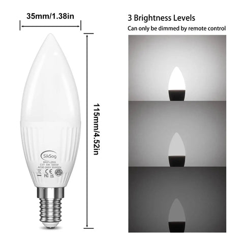 Color Changing LED Candelabra Bulb With Remote, 12 Color Modes And Cool White 5000K, 560 Lumen, 5W E12 Small Base, 3 brightness levels