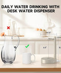 5 Gallon Water Dispenser For Desktop Use with USB C fast charging beside glass jug and kitchen scene