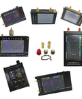 Pro Grade SMA Calibration Kit For Antenna And Vector Network Analyzers Up To Six Gigahertz Includes Short Load Open Through Jumper F2F And M2M Coaxial Test Connectors For Precise NanoVNA And Similar Devices 50 Ohm with various analyzers and connectors visible.