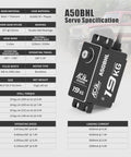 Beefy 19KG High Speed Brushless RC Steering Servo With Full Metal Gear 0.073Sec 25T Metal Horn 180 Degree Travel Programmable Via AGF SPV3 Not Included Black Edition Heavy Duty RC Car Boat Plane Servo specifications shown alongside product image.