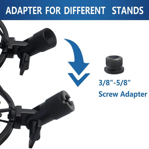 Adapter for Shock Mount For Condenser Microphones 47 To 53 mm Diameter showing 3/8"-5/8" screw adapter and fittings.