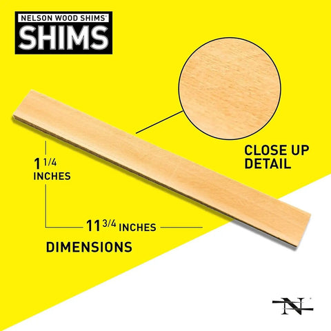 Rock Solid Wood Shims Pack Of Twelve Beddar Wood Door And Cabinet Leveling Wedges split resistant wood shim close up detail 11 3/4 inches long