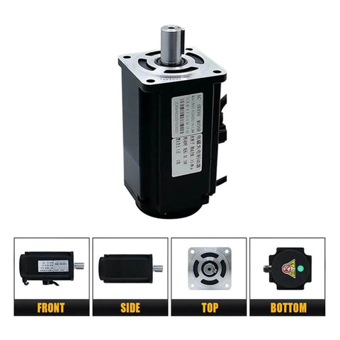 Front and side views of Beefy 1000W 220V AC Servo Motor Kit With Magnetic 17 Bit Absolute Encoder And T3D 20A Driver High Torque