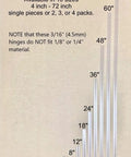 Sizes of Slick Clear Pvc Piano Hinges For 4 Mil Thick Panel Two Pack from 4" to 72", highlighting their compatibility.