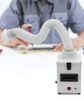 Game Changing Soldering Fume Extractor Benchtop Smoke Purifier With HEPA Carbon Filter, flexible hose for smoke removal on workbench.