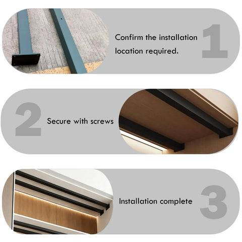 Installation steps for Heavy Duty Universal Shelf Brackets With Adjustable Support Poles For Countertops, showcasing tools and finished setup.
