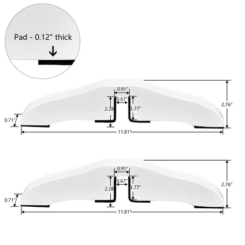 Dimensions of Wooden Support Feet For 360-Degree Configurable Pet Gate, White, A Pair with measurements and thickness details.