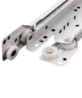 Whisper Quiet Drawer Slides 1 Pair, ultra smooth glide and noise free operation, close-up of white rollers on metal slides