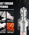 Hoehew Electric Pipe Threader Kit With Internal And External Cutting For One Half Inch And Three Quarter Inch Pvc And Ppr Pipes Upgraded Drill Compatible Re threading Tool Precision Dies showing PPR and PVC pipes.