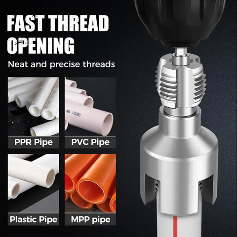 Hoehew Electric Pipe Threader Kit With Internal And External Cutting For One Half Inch And Three Quarter Inch Pvc And Ppr Pipes Upgraded Drill Compatible Re threading Tool Precision Dies showing PPR and PVC pipes.