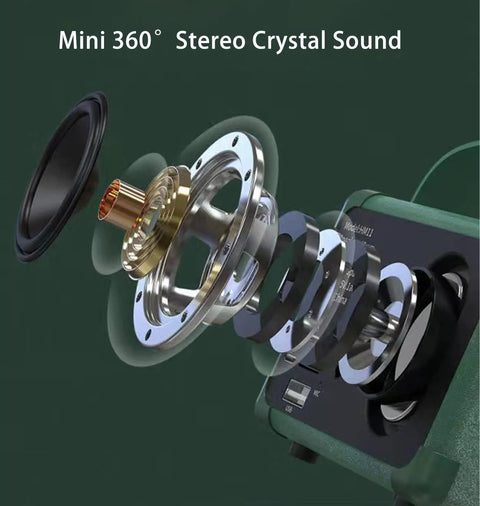 Exploded view of Mini Retro Bluetooth Speaker Portable Wireless Speaker for Home Office Party Outdoor Use showcasing internal components.
