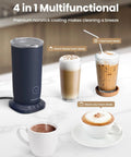 4 In 1 Milk Frother And Steamer For Latte And Cappuccino At Home, Warm Dense, Airy, Cold Foam, Dark Blue Electric Coffee Frother