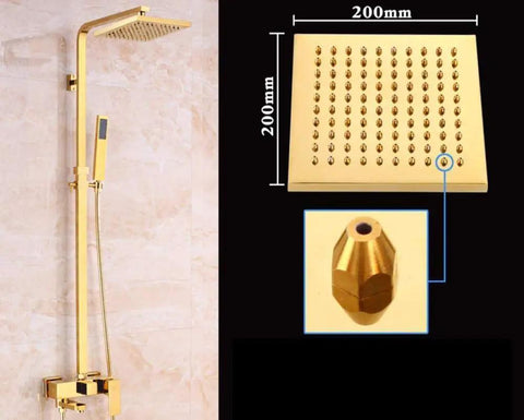 NUHSLF Shower System Luxury Brass Golden Shower Faucet Single Lever 8Inch Rain Shower Mixer Kit with Bidet Sprayer/Hand Shower/Tub Filler Rr22 D, showing rain shower head and hardware.