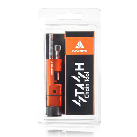 Stash Bike Chain Tool Kit With Hidden Handlebar Storage for quick repairs, orange CNC 7075 alloy tool in packaging