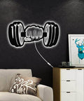 Dumbbell LED Wall Light Sign for Home Gym and Workout Room Decor above couch, neon-style 3D wall lamp, motivational lighting