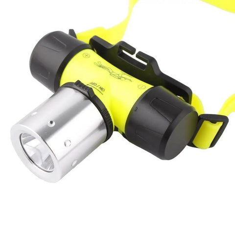 Beastly Bright 1800 Lumen Diving Headlamp with aluminum alloy head and fluorescence ABS body, magnetic switch, three modes.