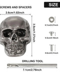 Badass Skull Rivet Studs With Screws In Silver Gray Finish Genuine Gothic Concho Hardware, size dimensions included.