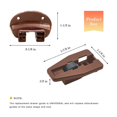 Straight Up Universal Drawer Slides Replacement Kit Five Pack slick brown drawer guides shown with dimensions for Kenlin Rite Trak 168.