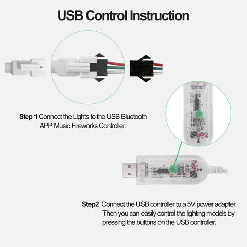 USB control instruction for 1 Meter WS2812B RGB LED Strip Light Bundle With USB Controller And Extension Cable For Bambu Lab X1 P1P P2S H2D
