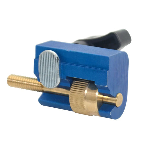 Genuine Feel Micro Adjuster For Band Saw Fence Woodworking Dial In Tool With Dead Nuts precision tuning kit in blue, close-up view.