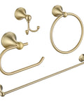 Brushed Gold 4 Piece Bathroom Hardware Set With 23.6 Inch Towel Bar, Towel Hook, Toilet Paper Holder, And Hand Towel Holder