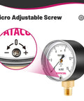 Close-up of micro adjustable screw on low pressure diaphragm type gauge for water and air systems, 2-1/2 inch dial