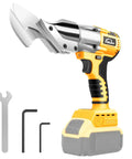 AUTOJARE Cordless Metal Shear Brushless Cutter 295 Ft Lbs Torque With 360 Degree Pivoting Head showing cutting blades and accessories.