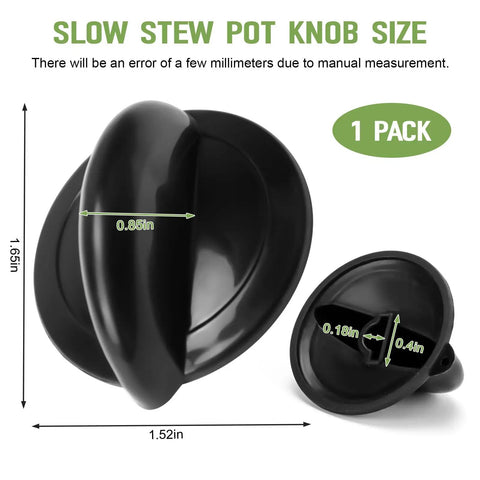 Replacement Slow Cooker Knob For SCV700-CH-BR Model showing dimensions, black heat-resistant plastic material