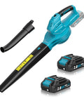 Cordless Leaf Blower With 2 X 2.0Ah Batteries, 350 CFM At 150 MPH, Fast Charger, Dual Tube Design, 20V Lawn Care Tool, Blue