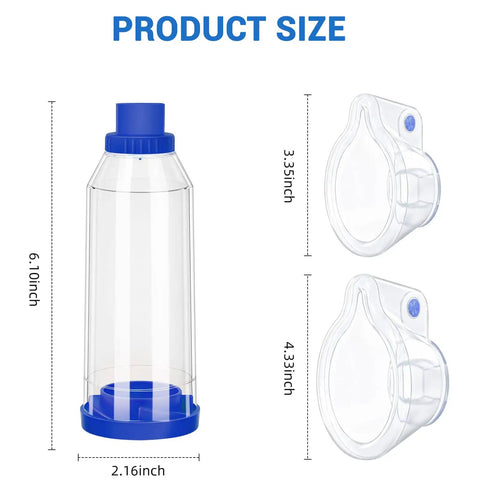 Kid And Adult Friendly Inhaler Spacer Kit With Two Masks For Easy Aerosol Delivery From Metered Dose Inhalers size details